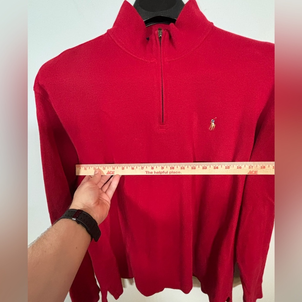 Polo Ralph Lauren Men’s Red Estate Rib Quarter Zip Sweater Size XL - Picture 6 of 9